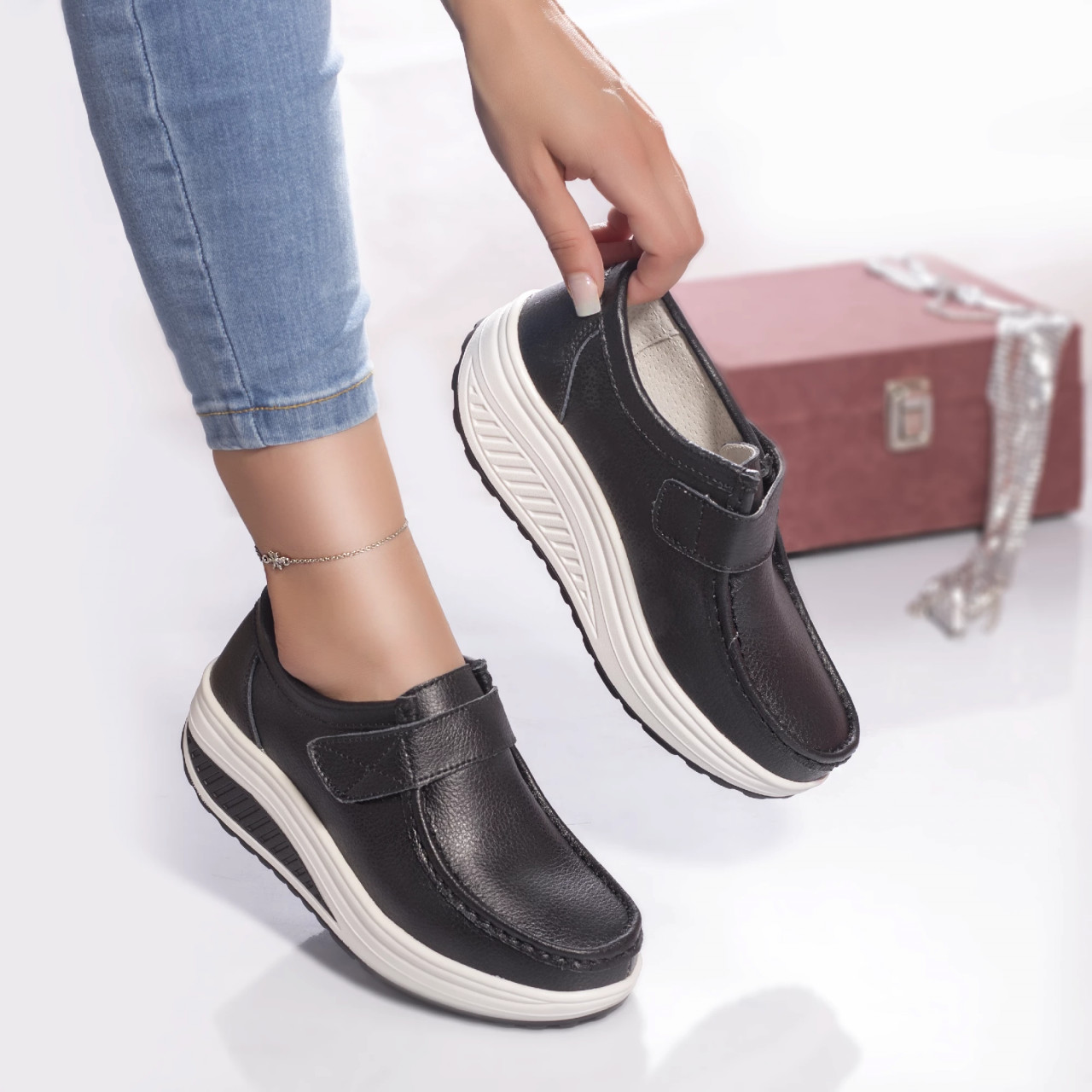 Pantofi casual rachel piele naturala negru - poza 2