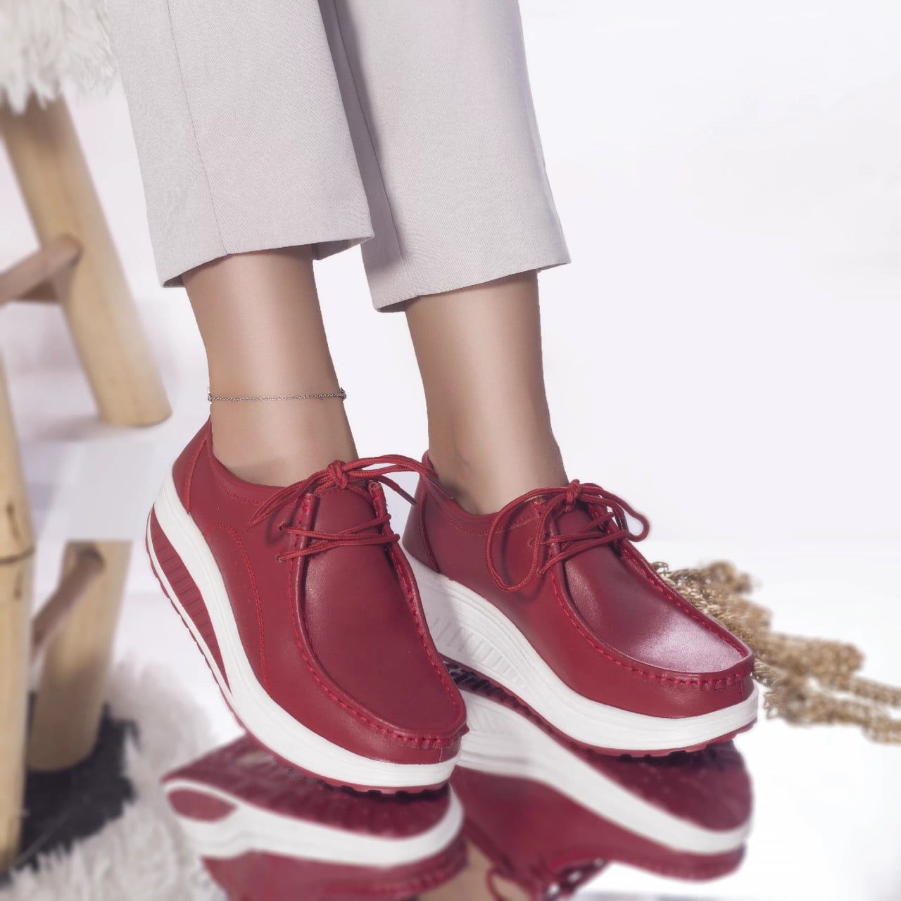 Pantofi casual rosii piele naturala oscara - poza 1