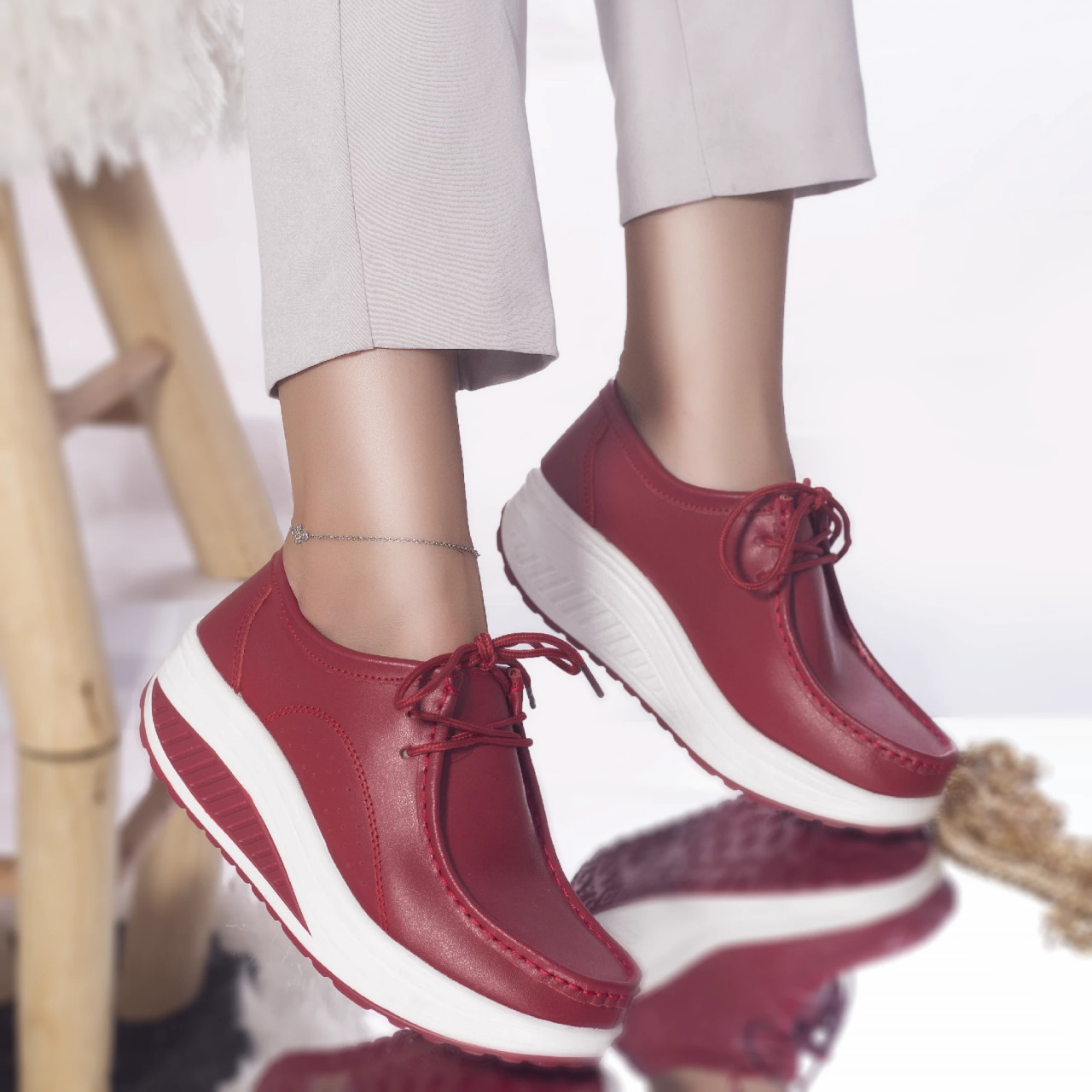 Pantofi casual rosii piele naturala oscara - poza 2