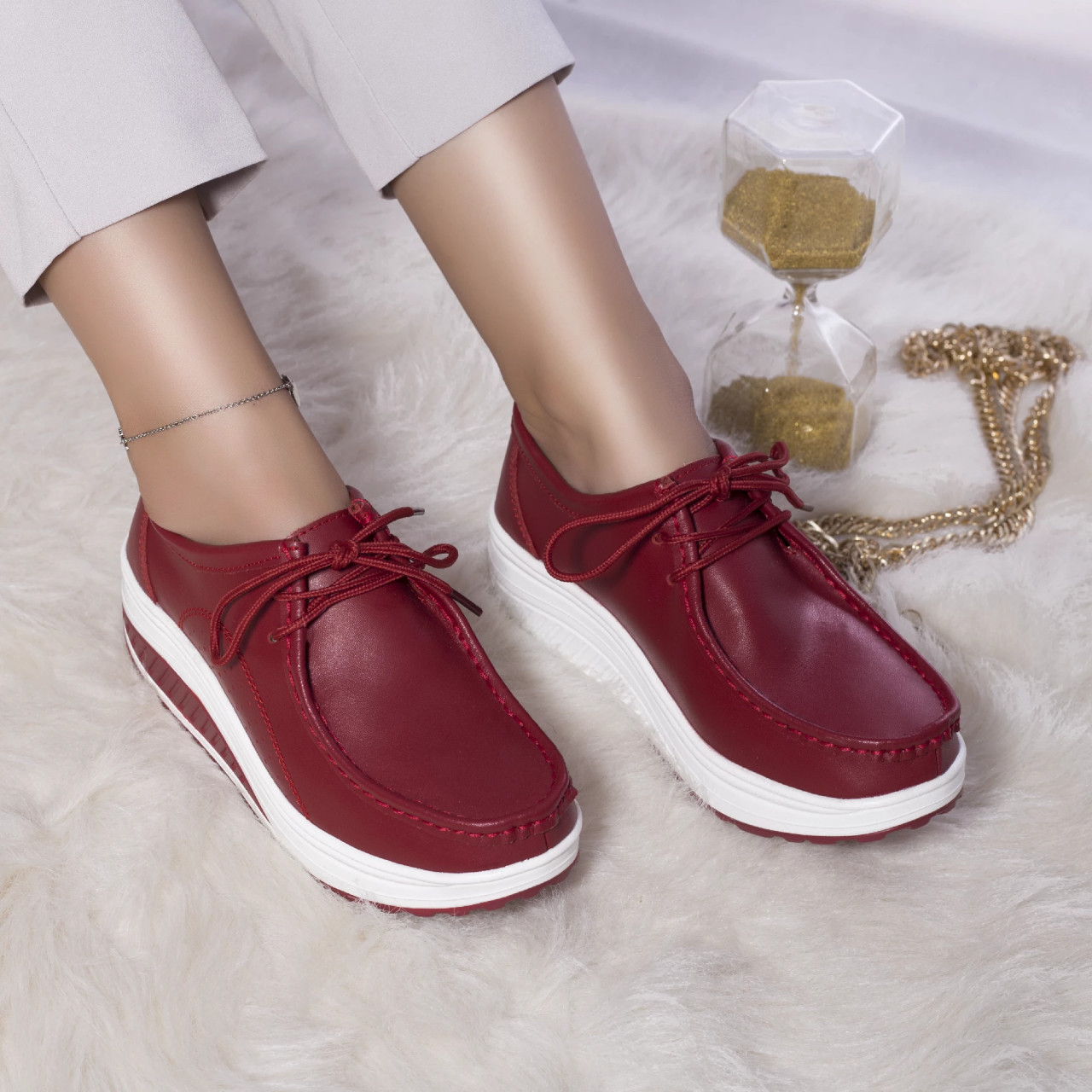 Pantofi casual rosii piele naturala oscara - poza 4
