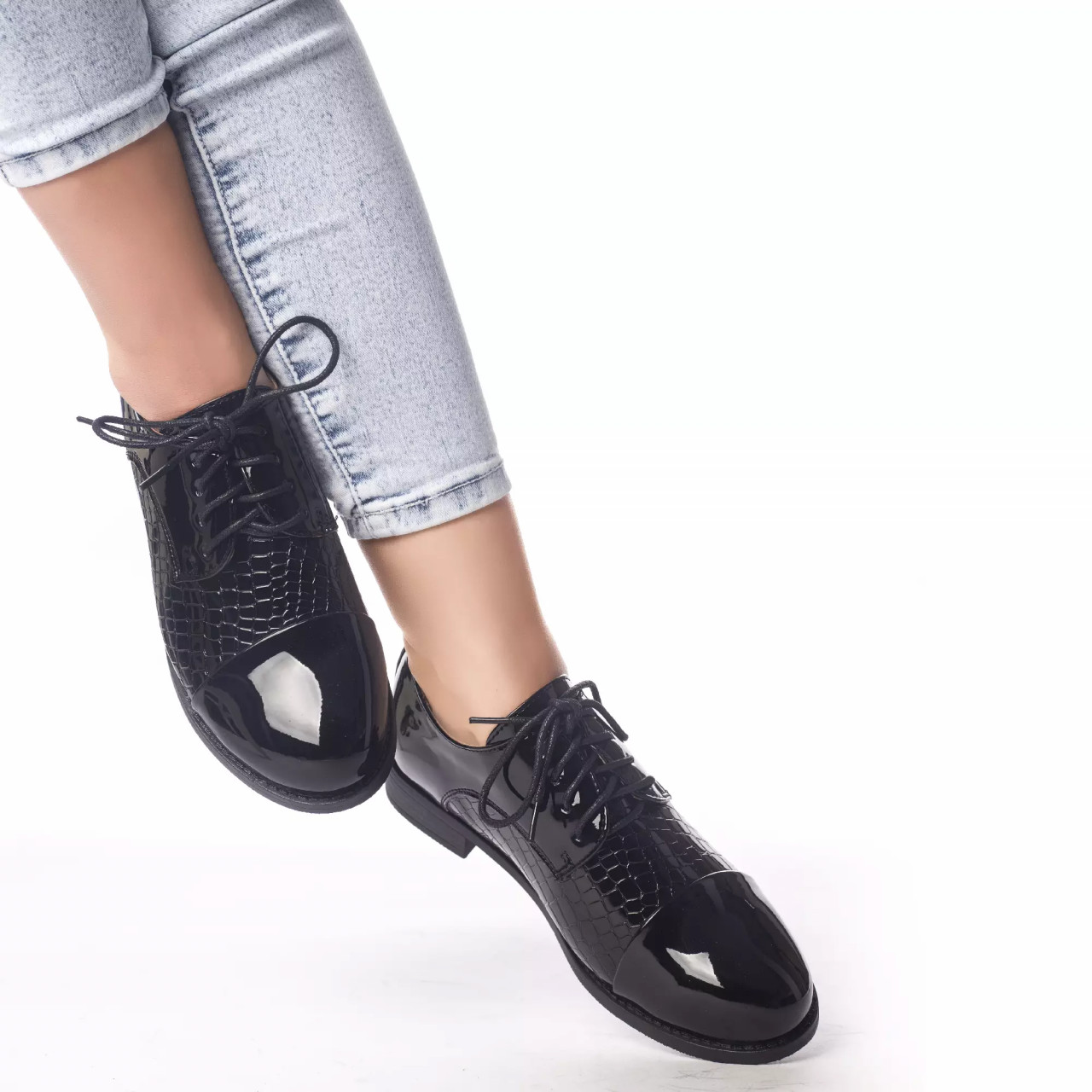 Pantofi casual roxane negru piele ecologica lacuita - poza 1