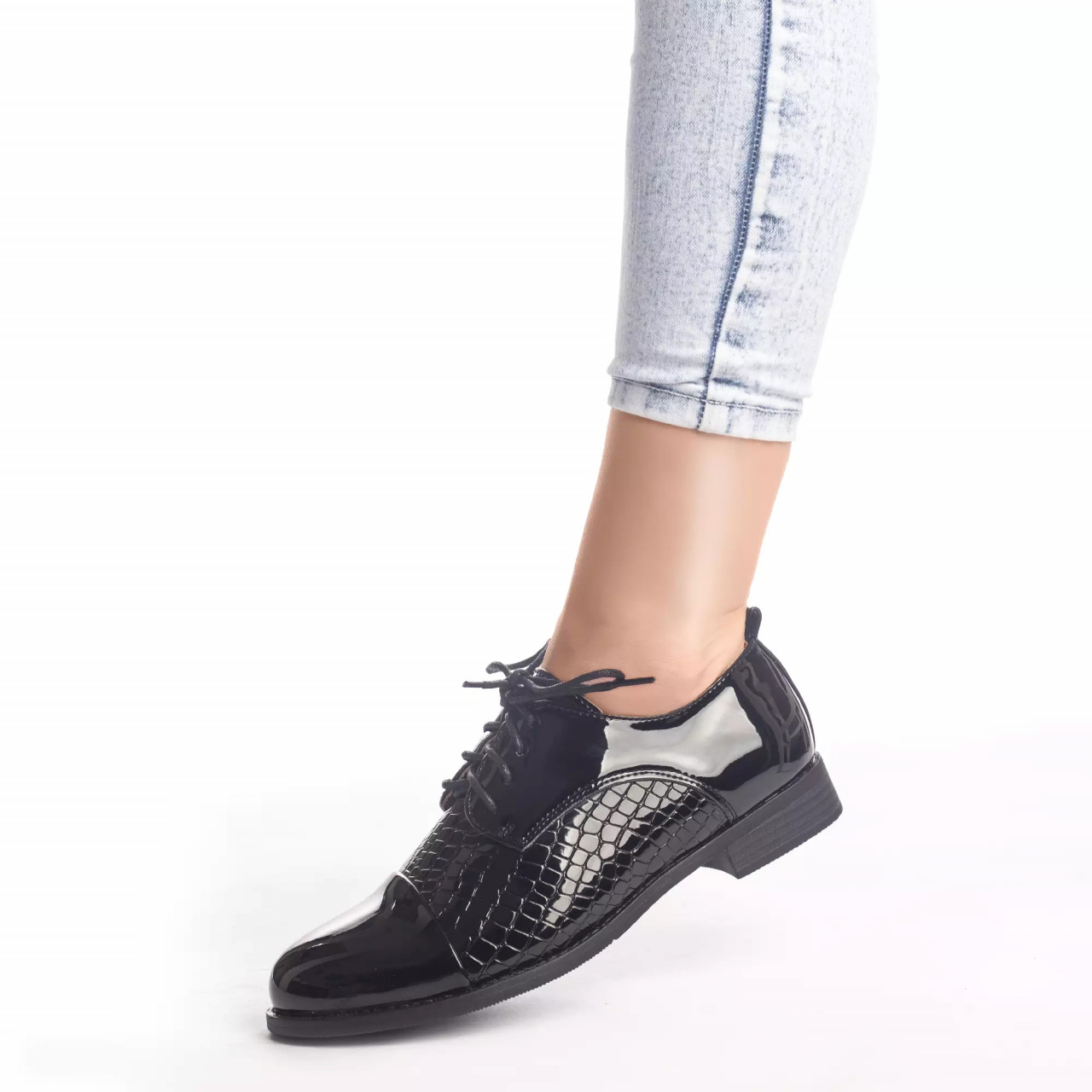 Pantofi casual roxane negru piele ecologica lacuita - poza 2