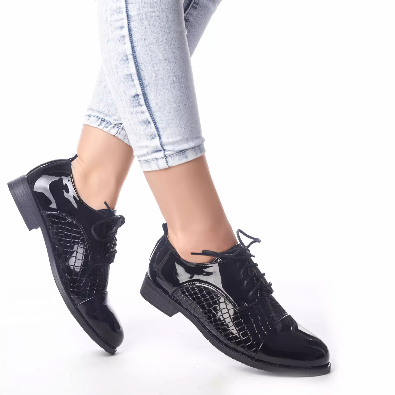 Pantofi casual roxane negru piele ecologica lacuita - poza 4