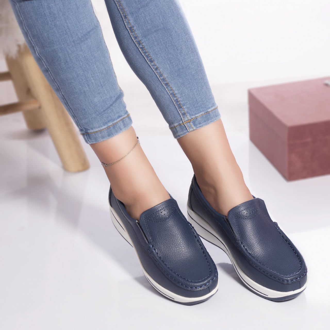 Pantofi casual savannah piele naturala albastru - poza 2