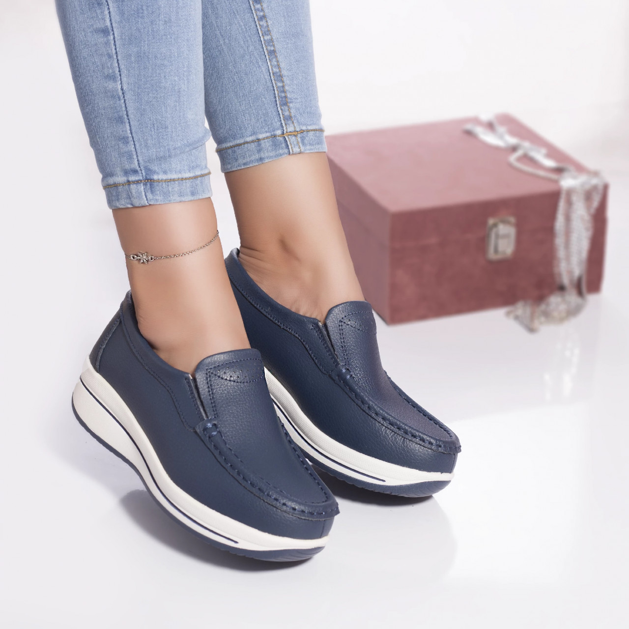 Pantofi casual savannah piele naturala albastru - poza 5