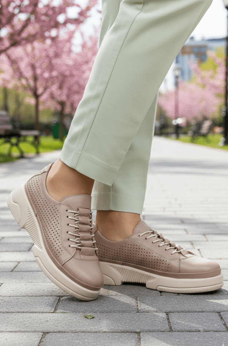 Pantofi Casual-Sport din Piele Bej - VIX TAUPE