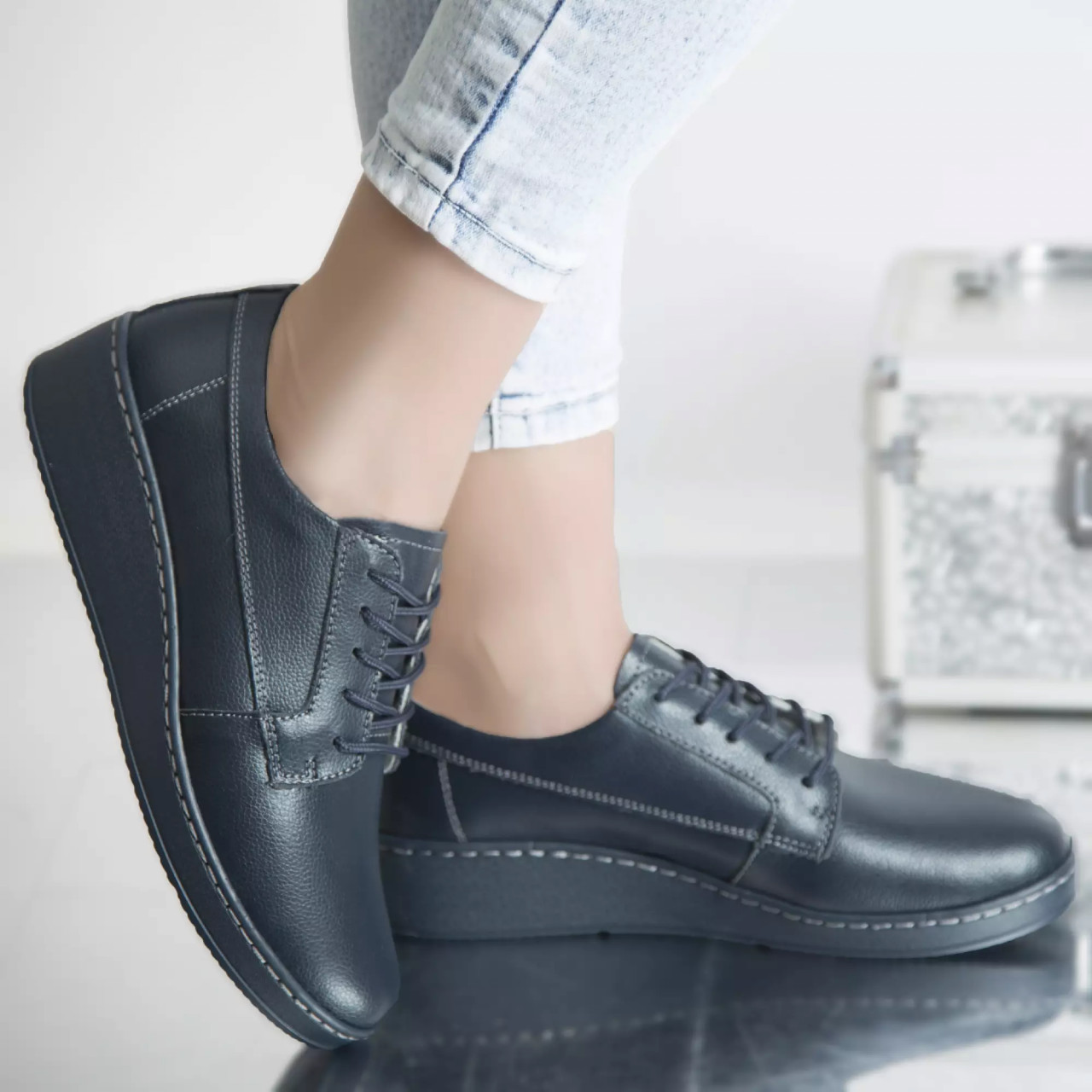 Pantofi casual tery navy piele naturala - poza 2
