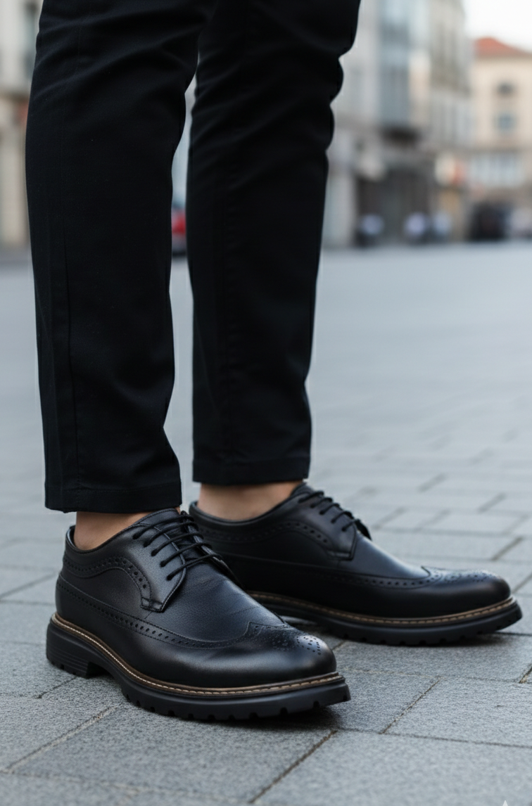 Pantofi Casual tip Oxford din Piele Negri - OWEN BLACK