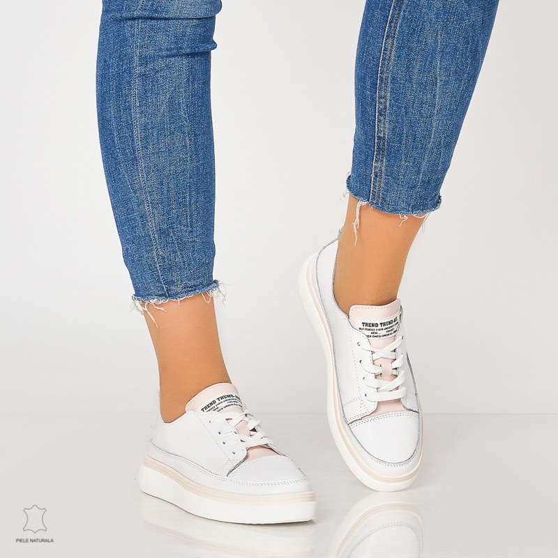 Pantofi casual trendy de dama din piele naturala Multicolor CRL0007 Alb