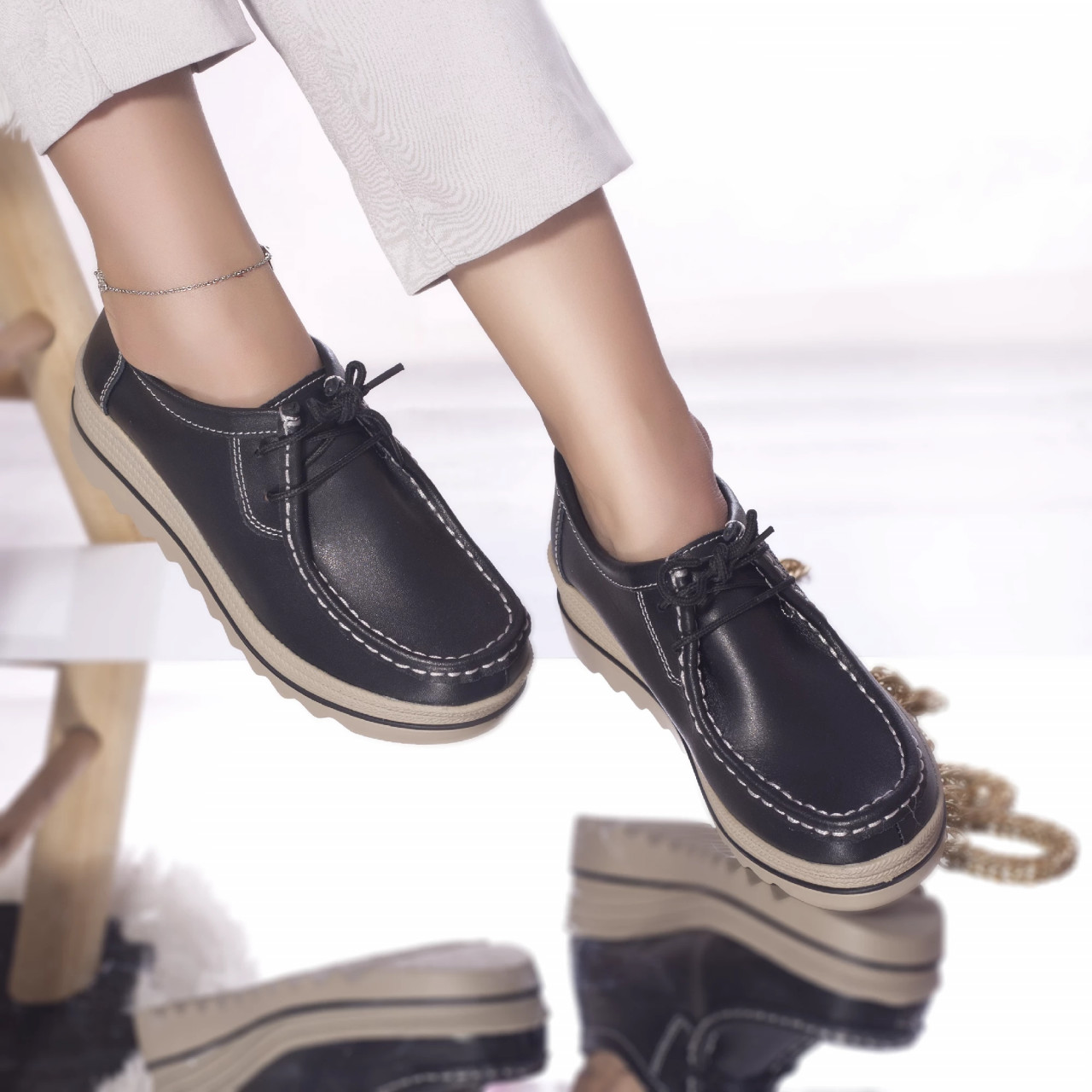 Pantofi casual xiulan piele naturala negri - poza 1
