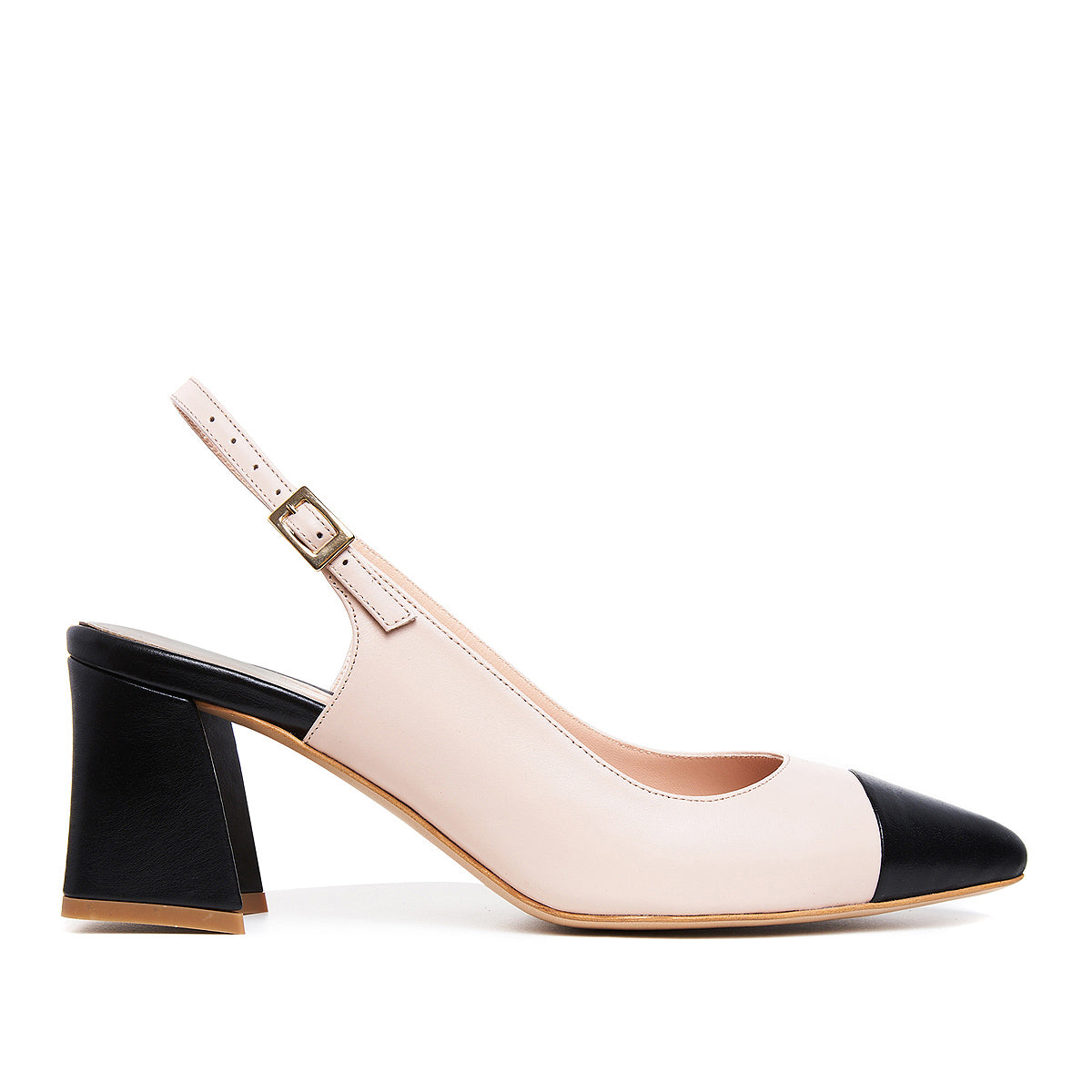 Pantofi Charlotte, Piele Naturala, Nude-Negru - 39 / 9.5 cm - subtire