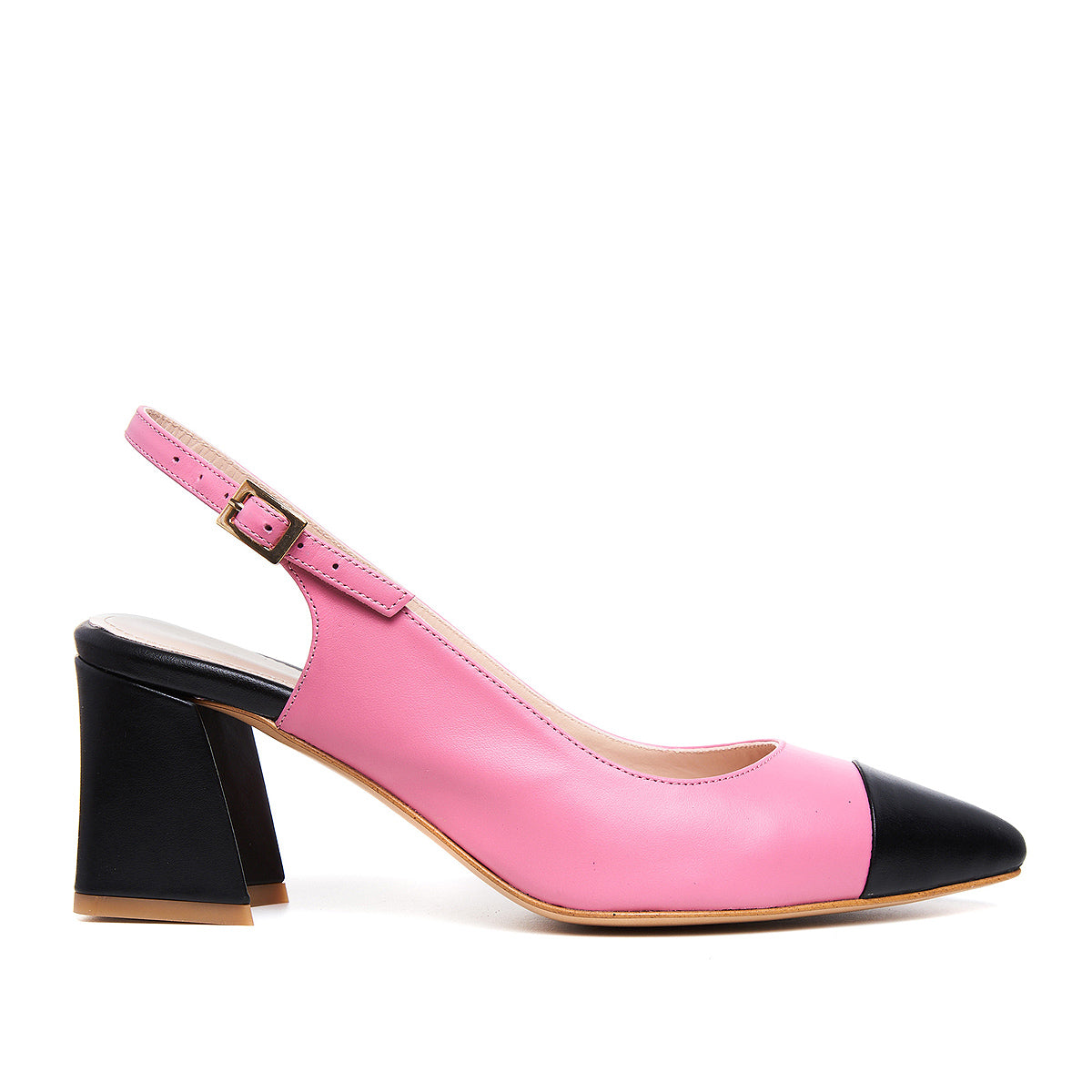 Pantofi Charlotte, Piele Naturala, Roz-Negru - 42 / 6.5 cm - gros-evazat