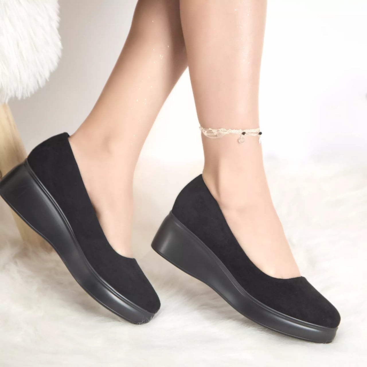 Pantofi cu paltforma shirley negru piele intoarsa - poza 1
