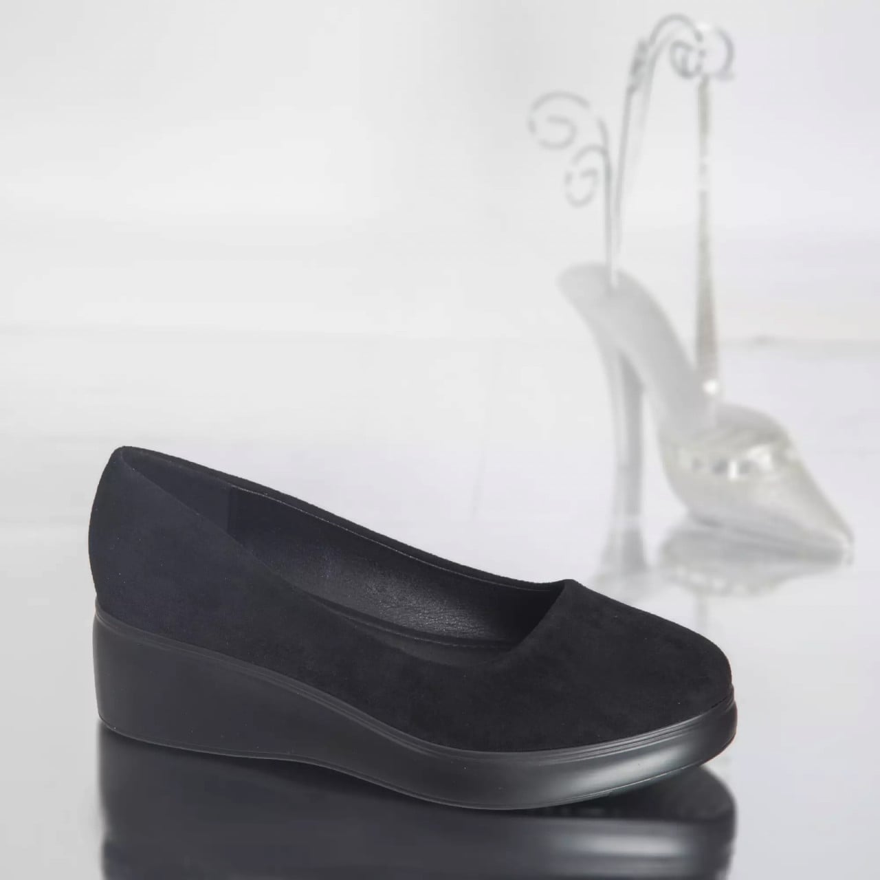 Pantofi cu paltforma shirley negru piele intoarsa - poza 2