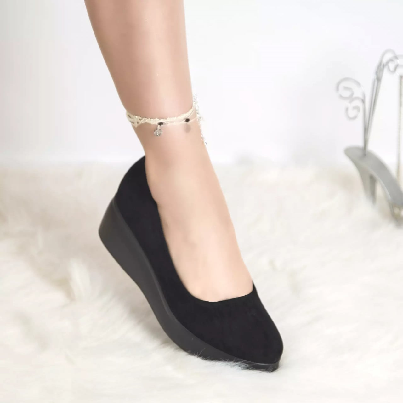 Pantofi cu paltforma shirley negru piele intoarsa - poza 3
