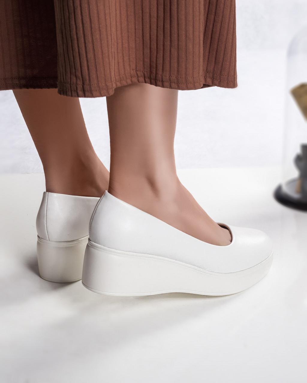 Pantofi cu platforma amalya albi piele ecologica - poza 3