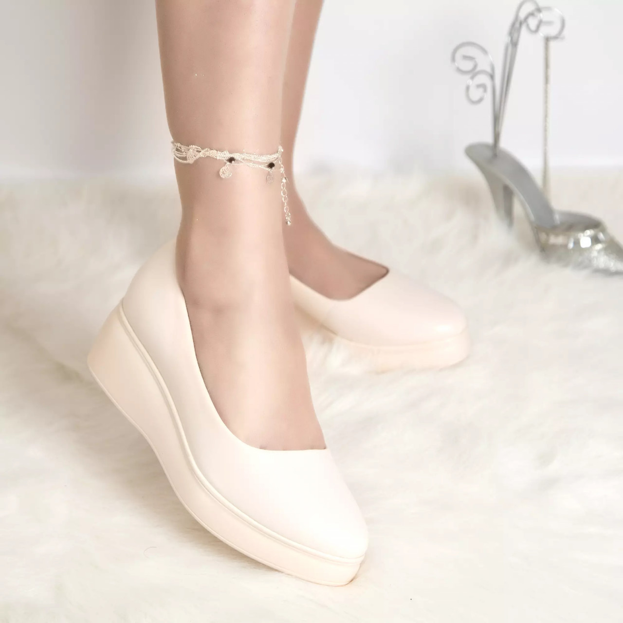 Pantofi cu platforma amalya bej piele ecologica - poza 2