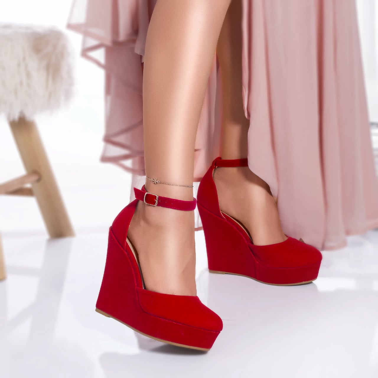 Pantofi cu platforma anatola piele ecologica rosu - poza 2