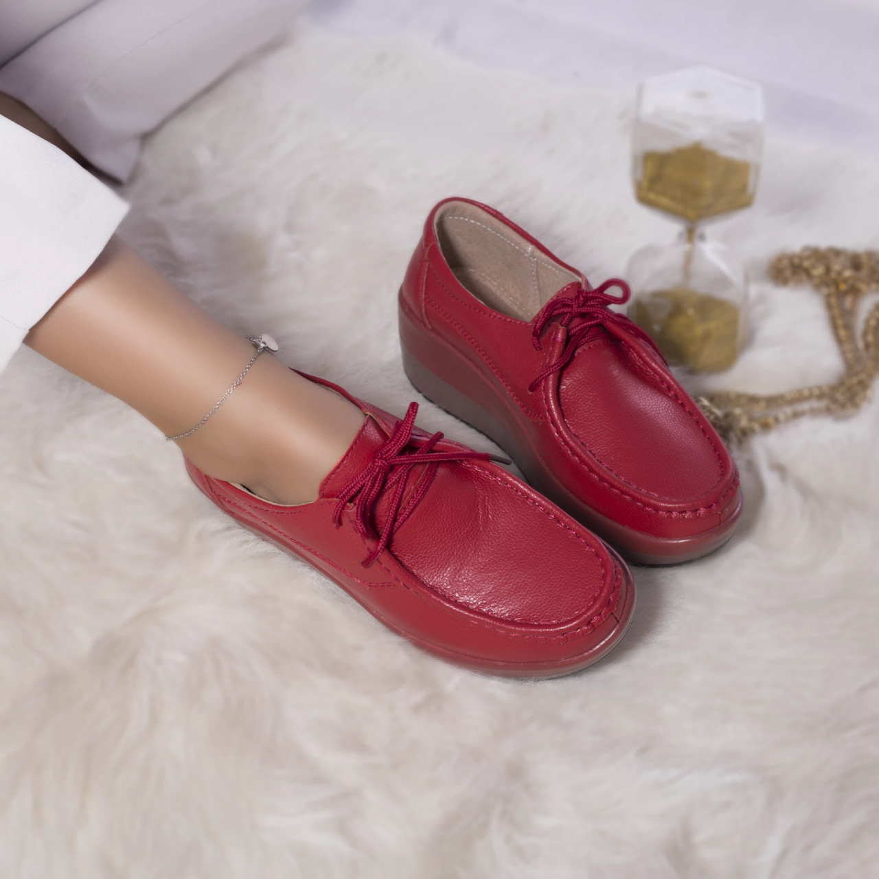 Pantofi cu platforma clarisa piele naturala rosu - poza 2
