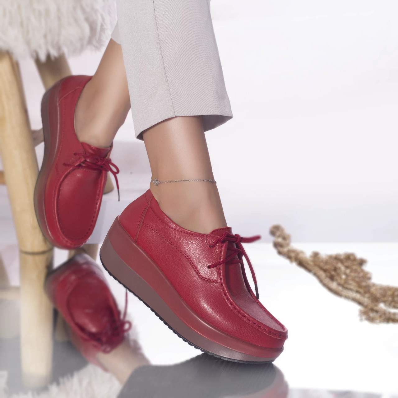 Pantofi cu platforma clarisa piele naturala rosu - poza 4