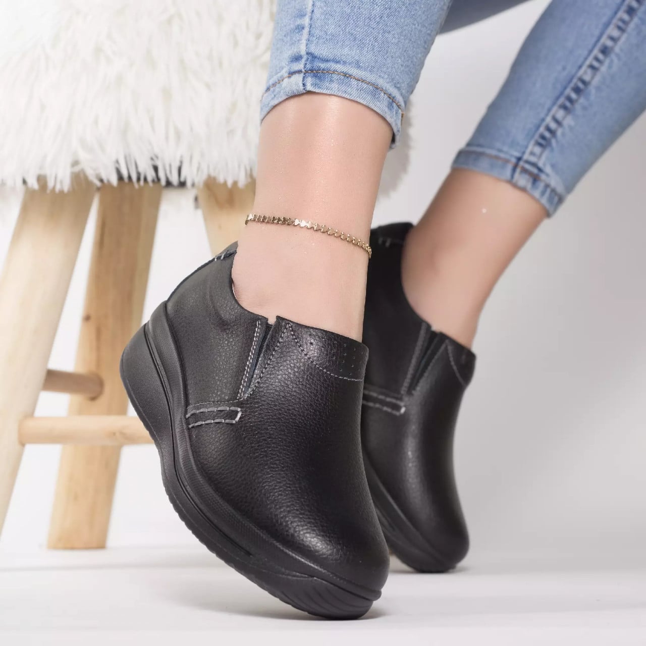Pantofi cu platforma cordie negru piele naturala - poza 1