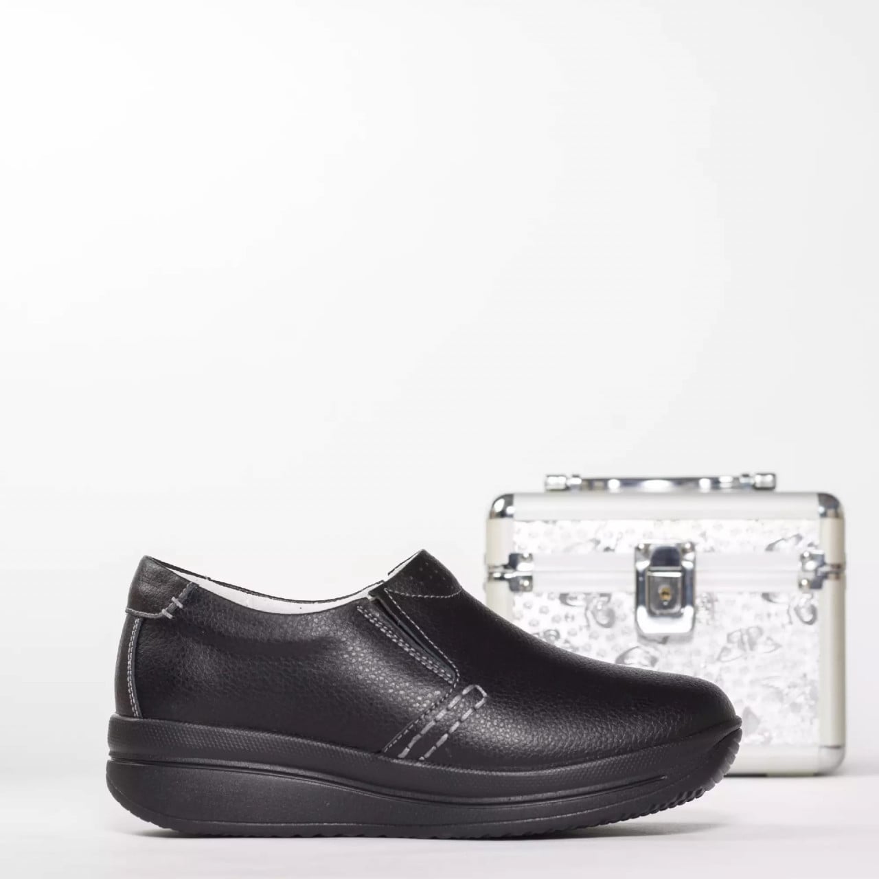 Pantofi cu platforma cordie negru piele naturala - poza 3