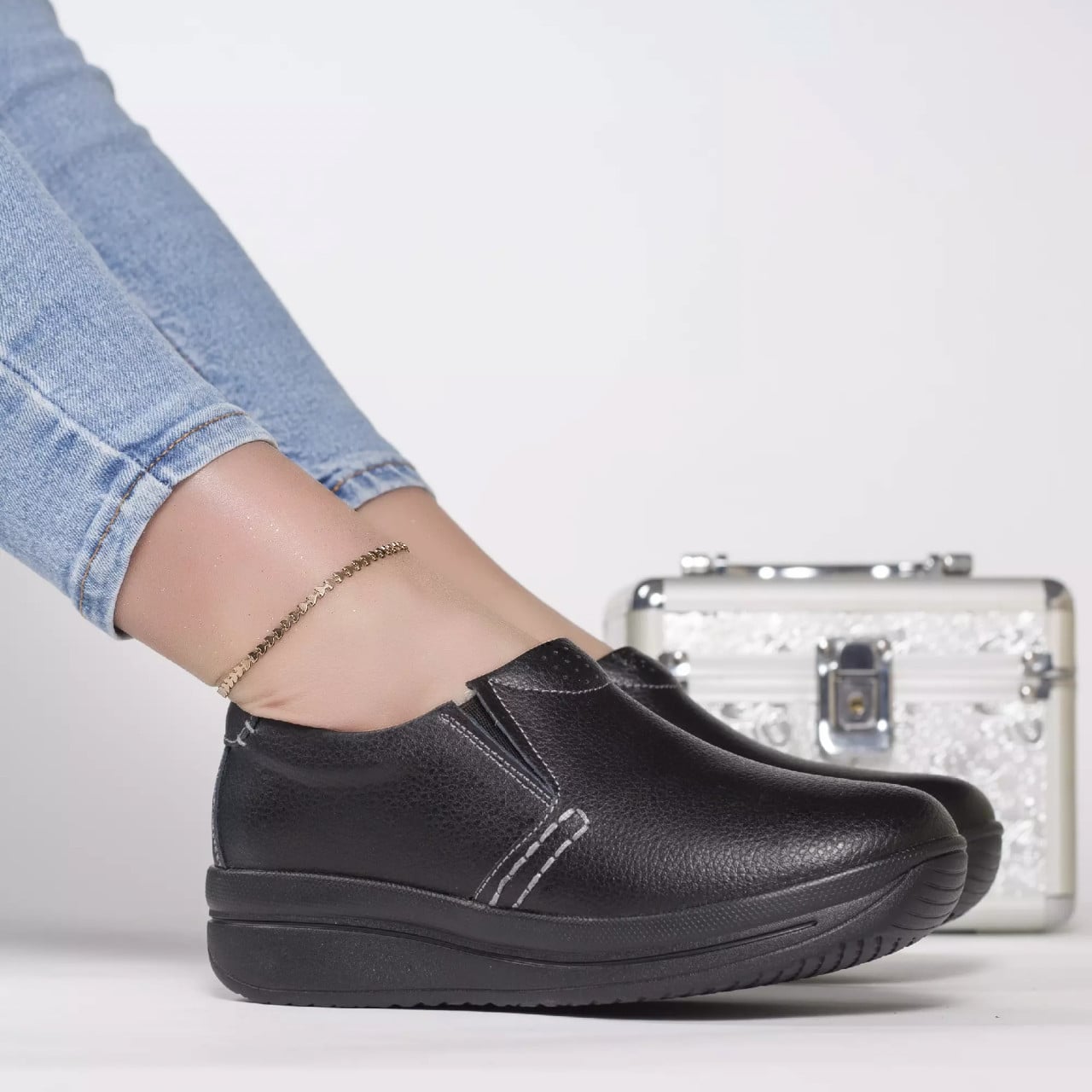 Pantofi cu platforma cordie negru piele naturala - poza 4