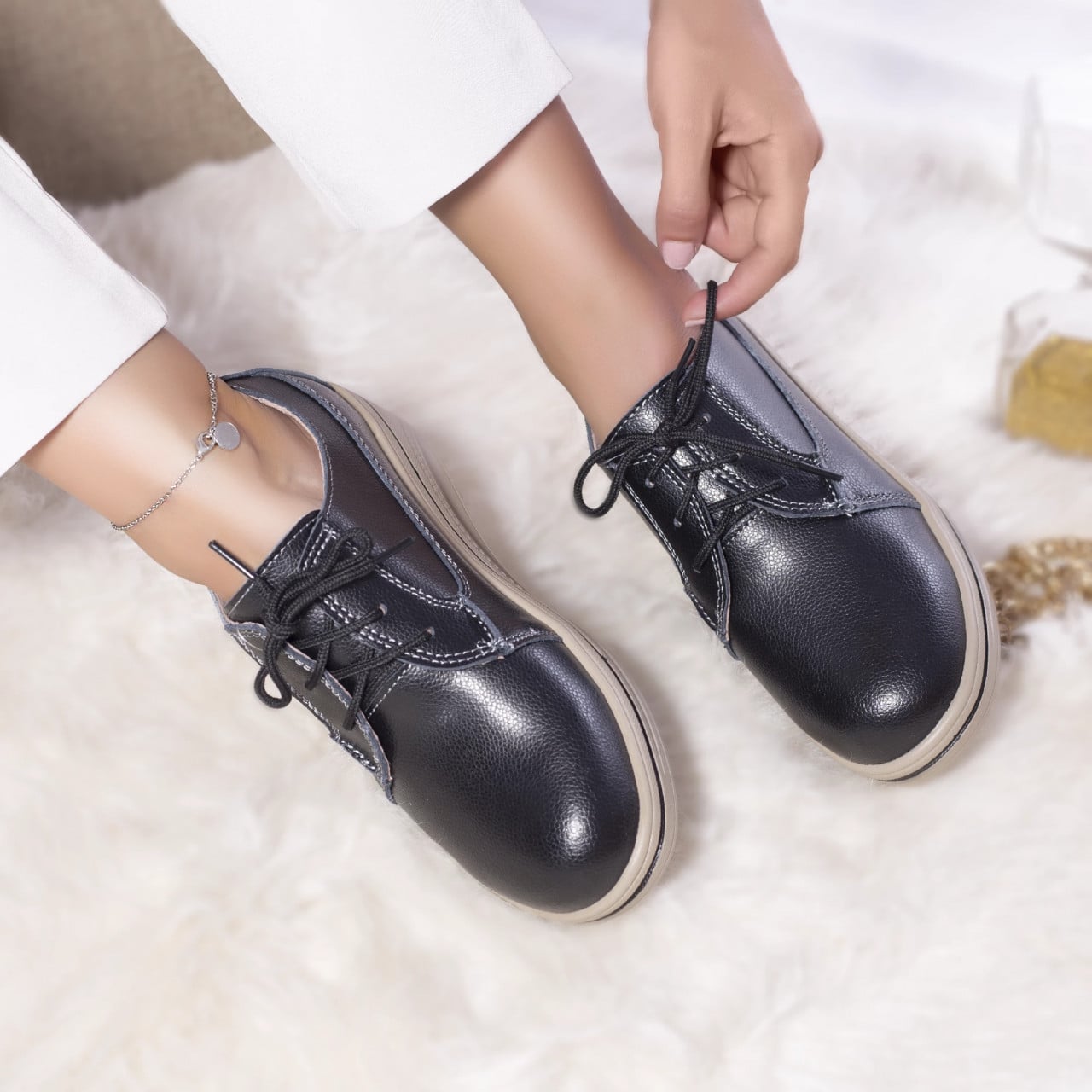 Pantofi cu platforma dalila piele naturala negru - poza 4