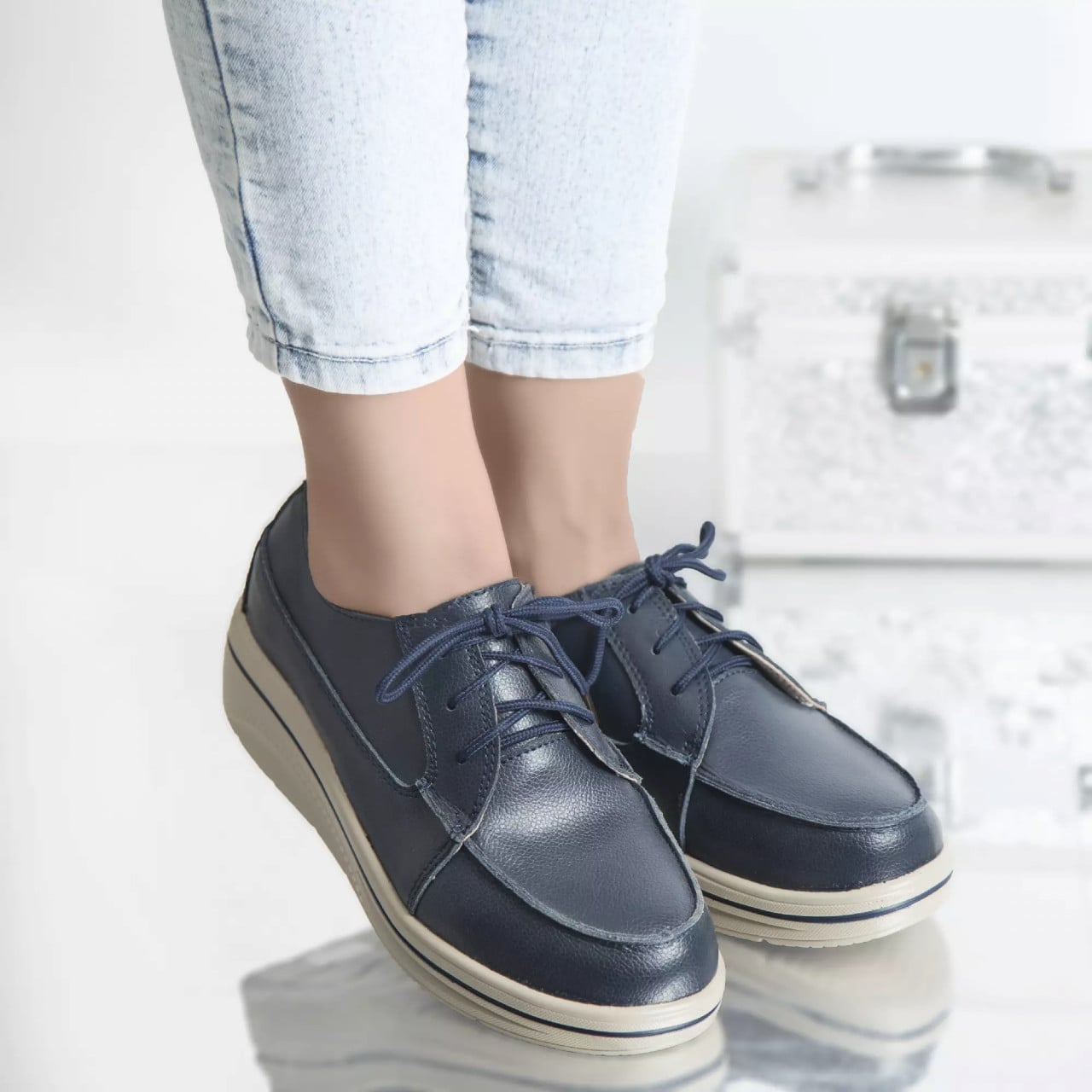 Pantofi cu platforma isabella navy piele naturala - poza 1