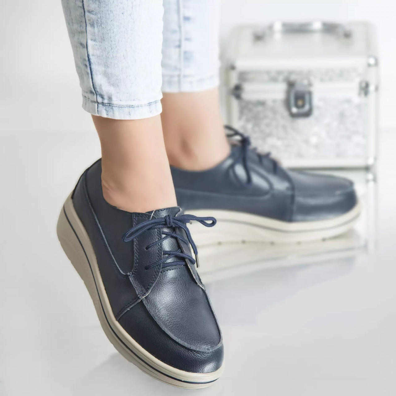 Pantofi cu platforma isabella navy piele naturala - poza 2