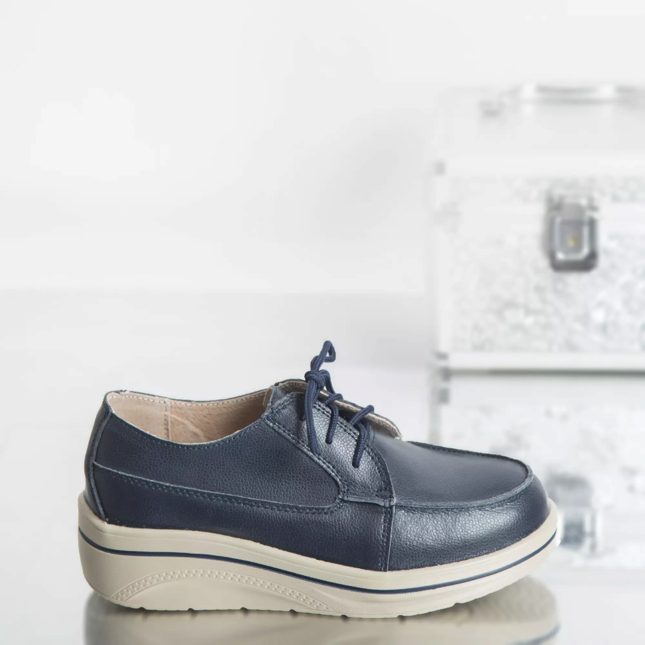 Pantofi cu platforma isabella navy piele naturala - poza 3