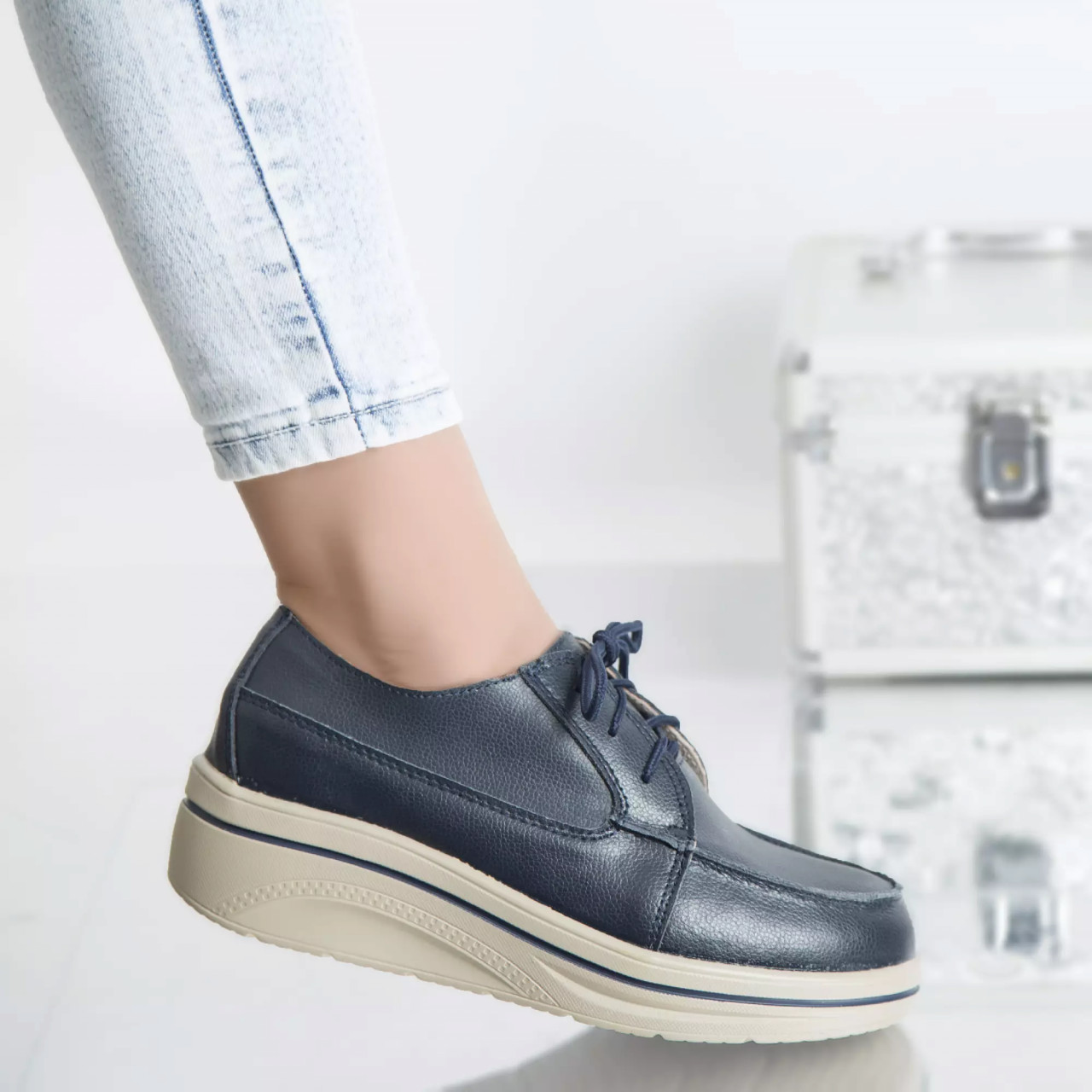 Pantofi cu platforma isabella navy piele naturala - poza 4