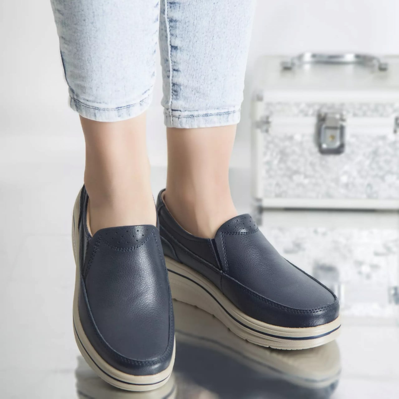 Pantofi cu platforma jessica navy piele naturala - poza 1