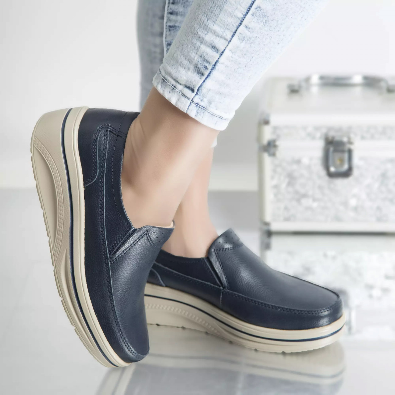 Pantofi cu platforma jessica navy piele naturala - poza 2