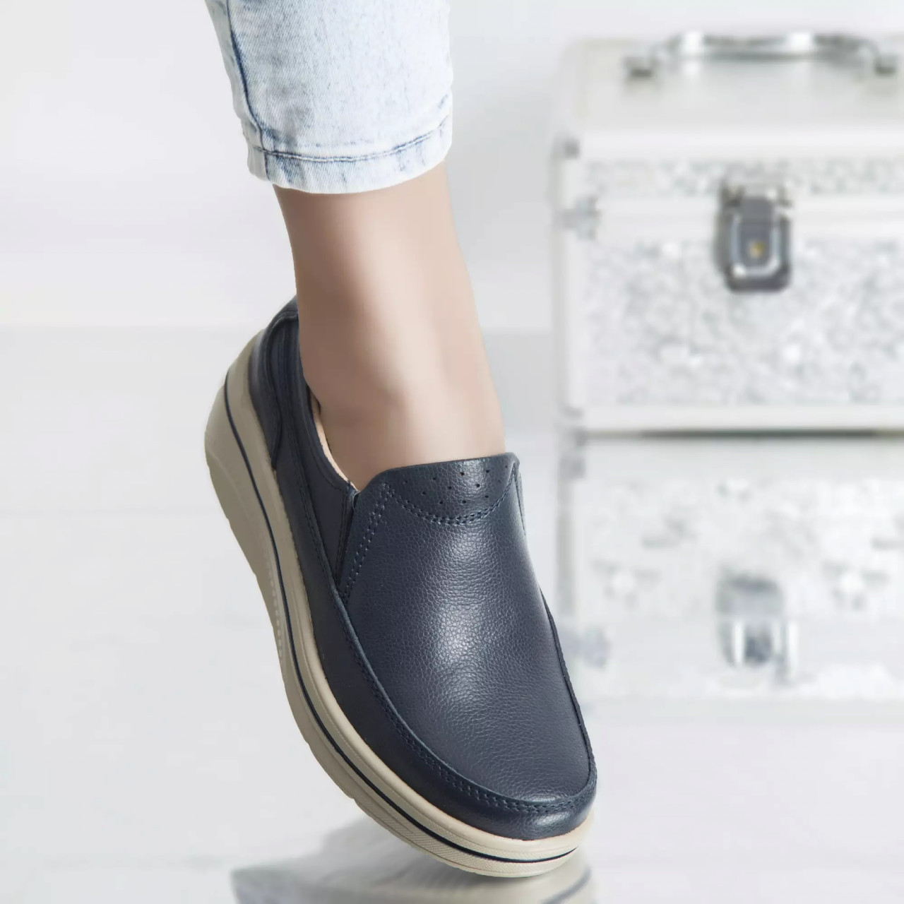 Pantofi cu platforma jessica navy piele naturala - poza 4