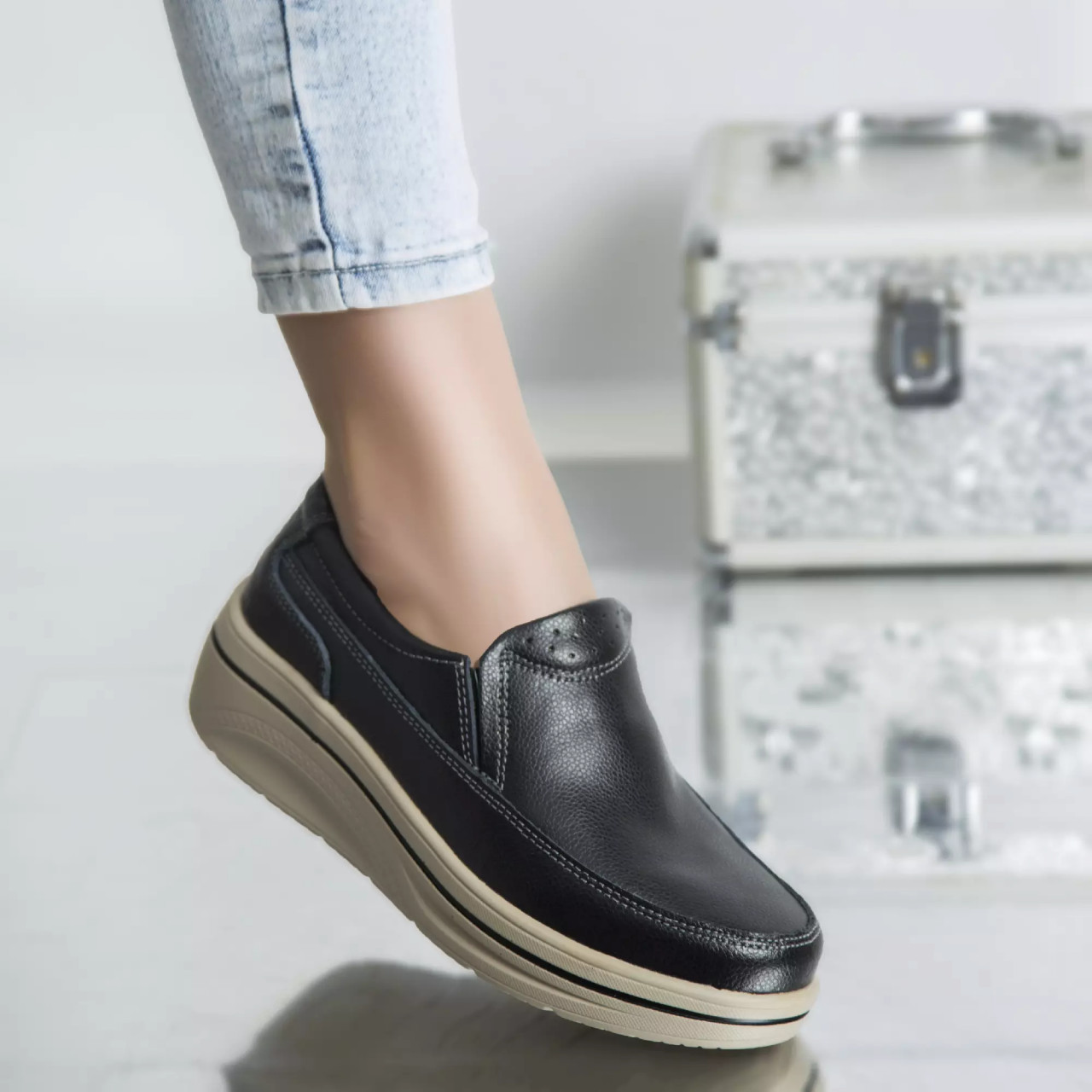 Pantofi cu platforma jessica negru piele naturala - poza 3