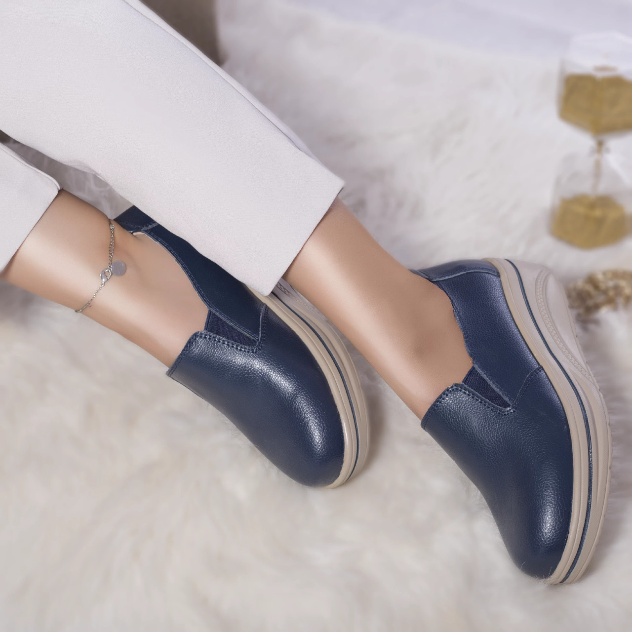 Pantofi cu platforma latifa piele naturala albastru - poza 3