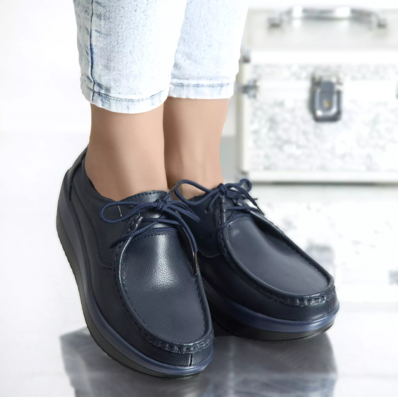 Pantofi cu platforma lyllay navy piele naturala - poza 1