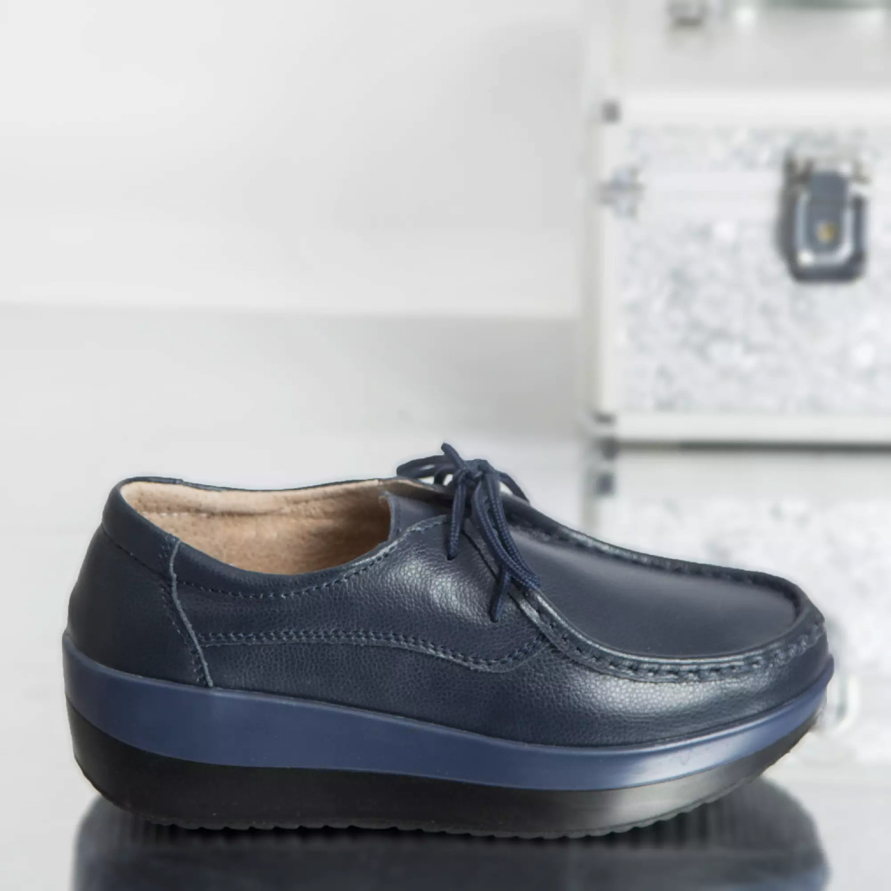 Pantofi cu platforma lyllay navy piele naturala - poza 2
