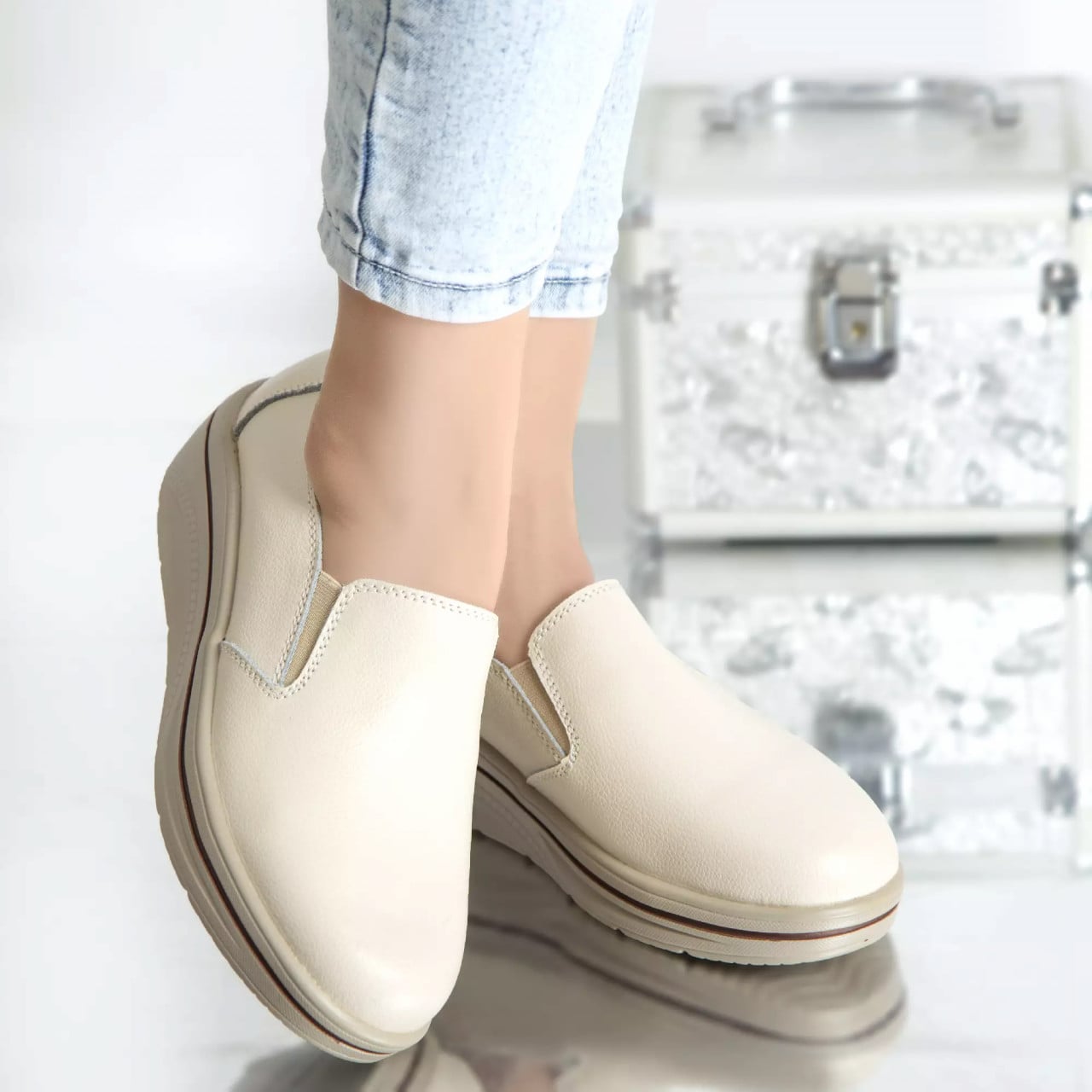 Pantofi cu platforma nataly bej piele naturala - poza 1