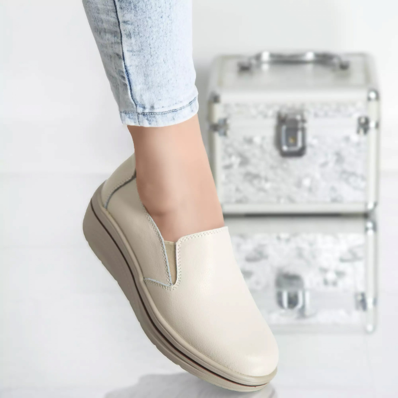 Pantofi cu platforma nataly bej piele naturala - poza 4