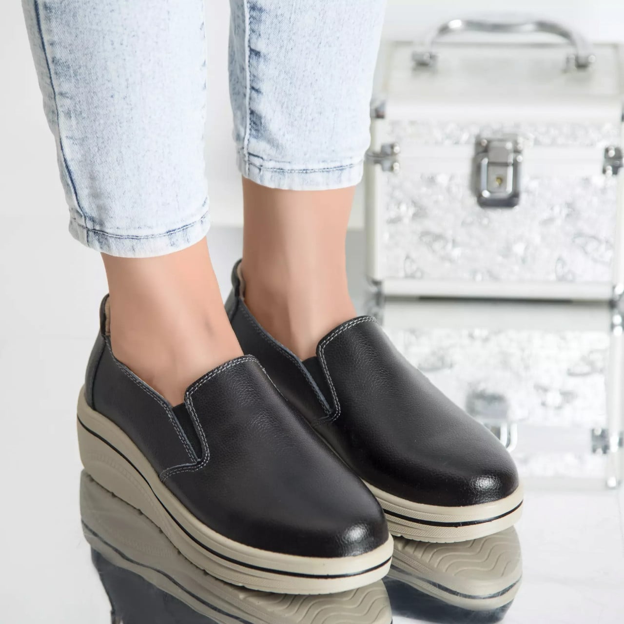 Pantofi cu platforma nataly negru piele naturala - poza 1
