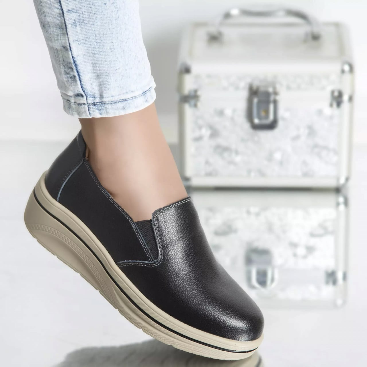 Pantofi cu platforma nataly negru piele naturala - poza 3