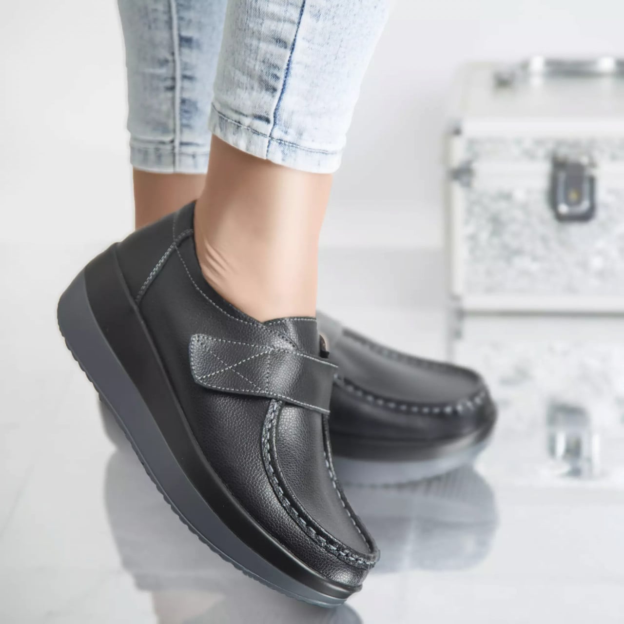 Pantofi cu platforma riley negru piele naturala - poza 1
