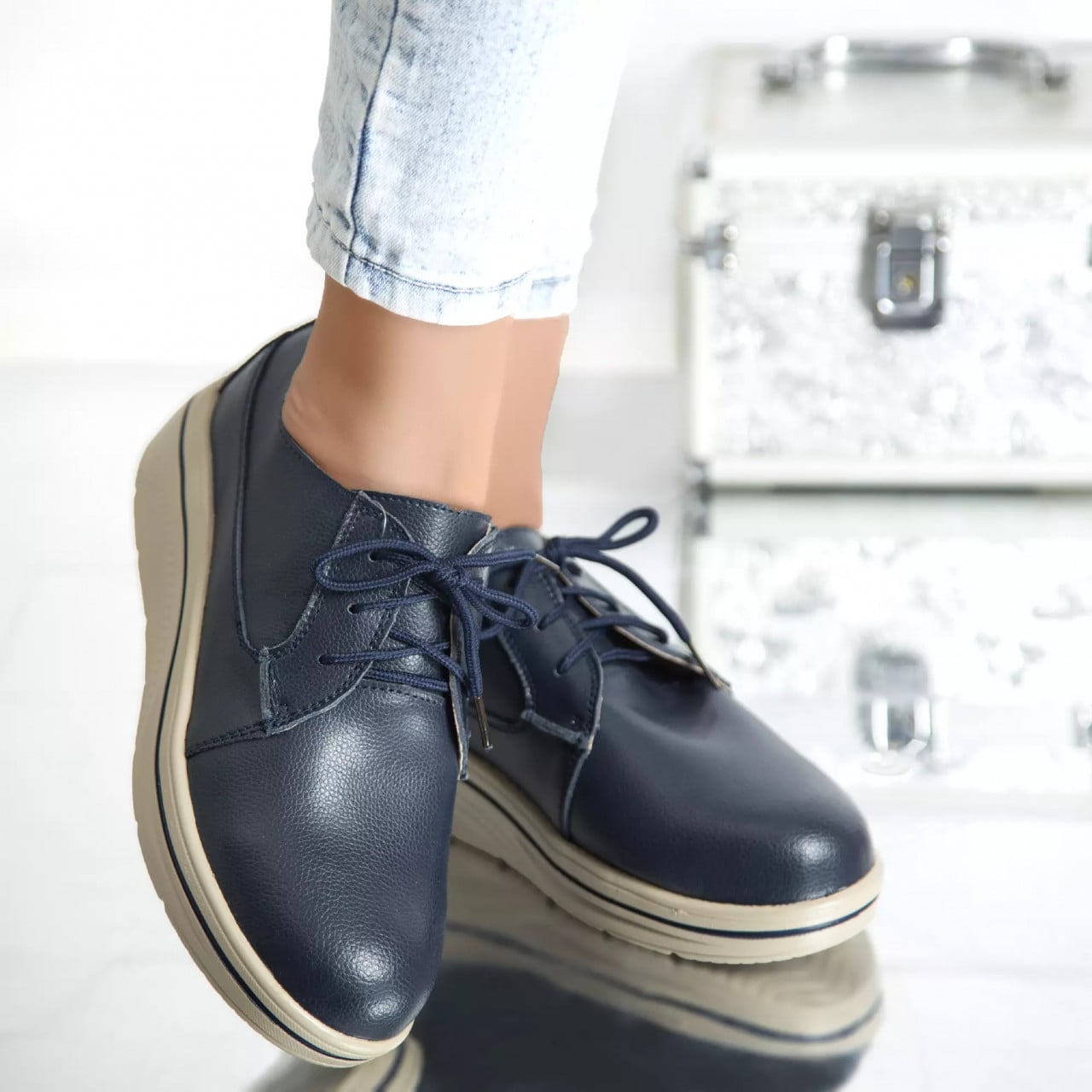 Pantofi cu platforma ruby navy piele naturala