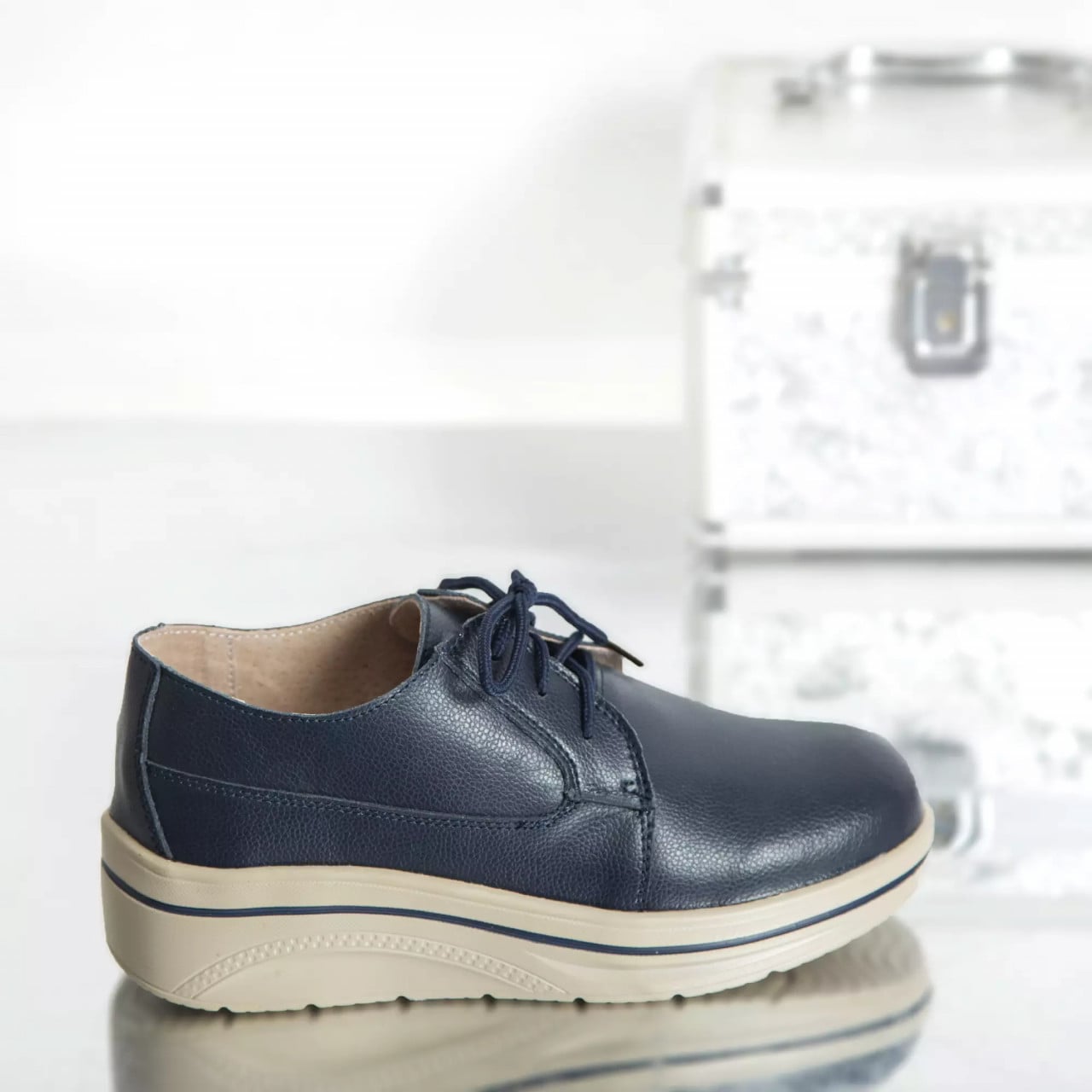 Pantofi cu platforma ruby navy piele naturala - poza 2