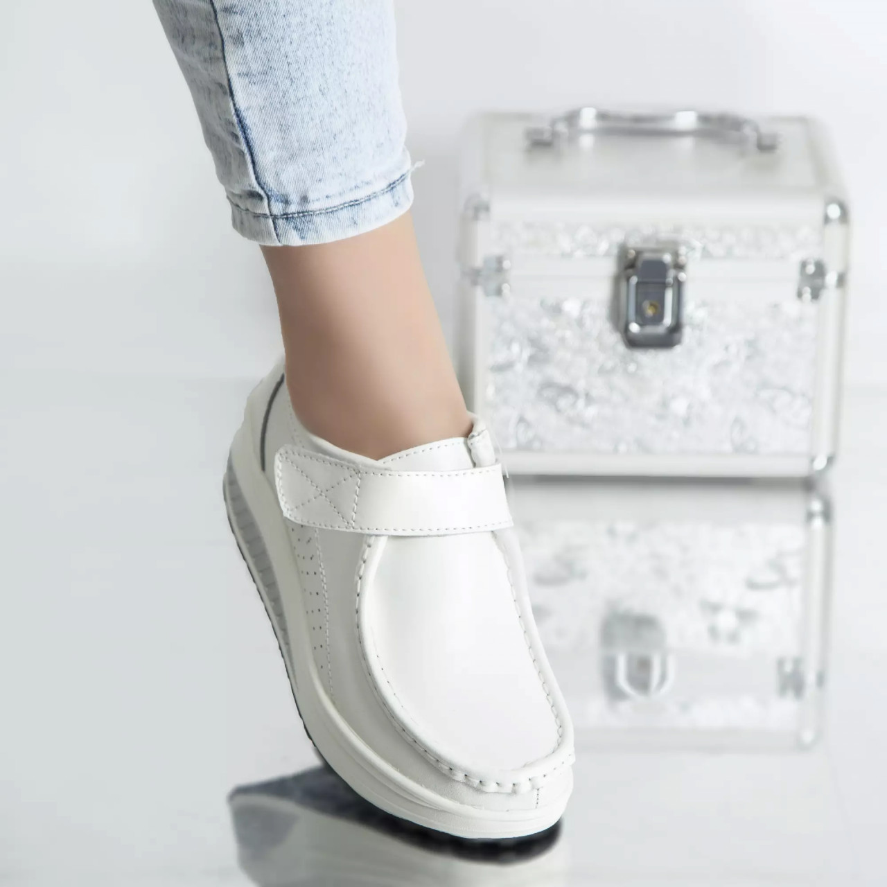 Pantofi cu platforma tiffany alb piele naturala - poza 3