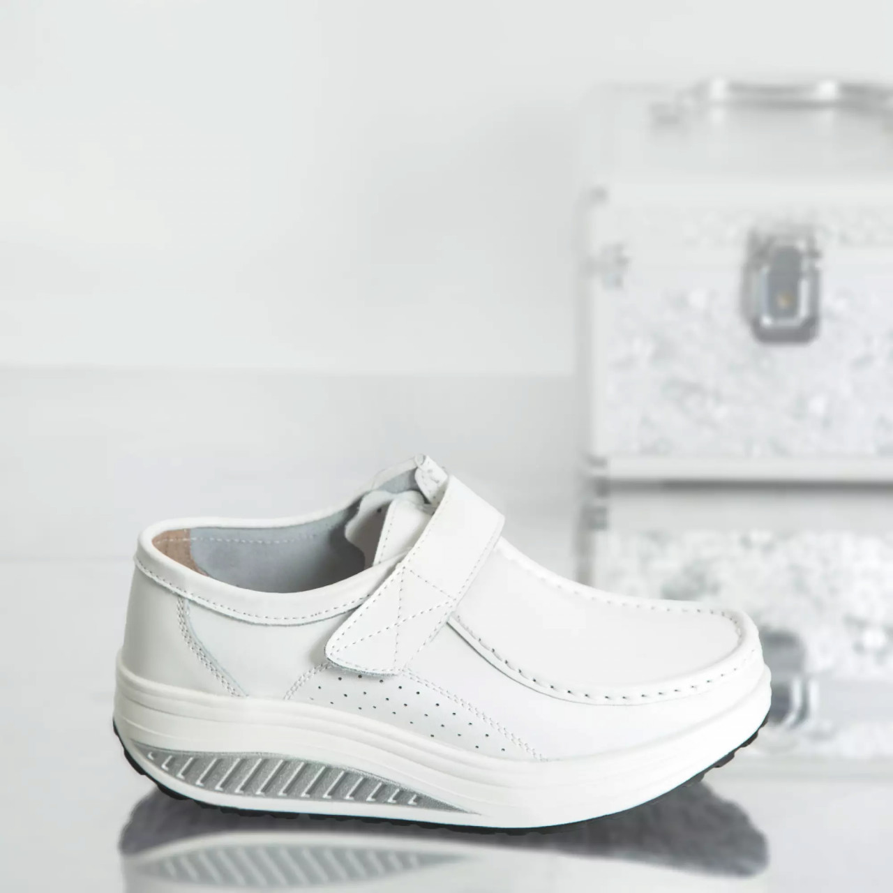 Pantofi cu platforma tiffany alb piele naturala - poza 4