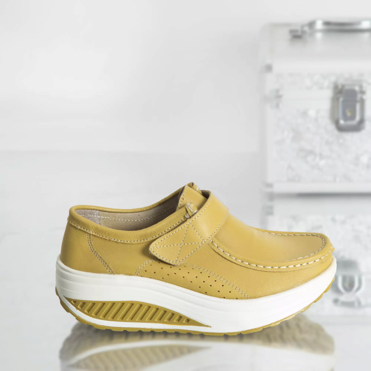 Pantofi cu platforma tiffany galben piele naturala - poza 3