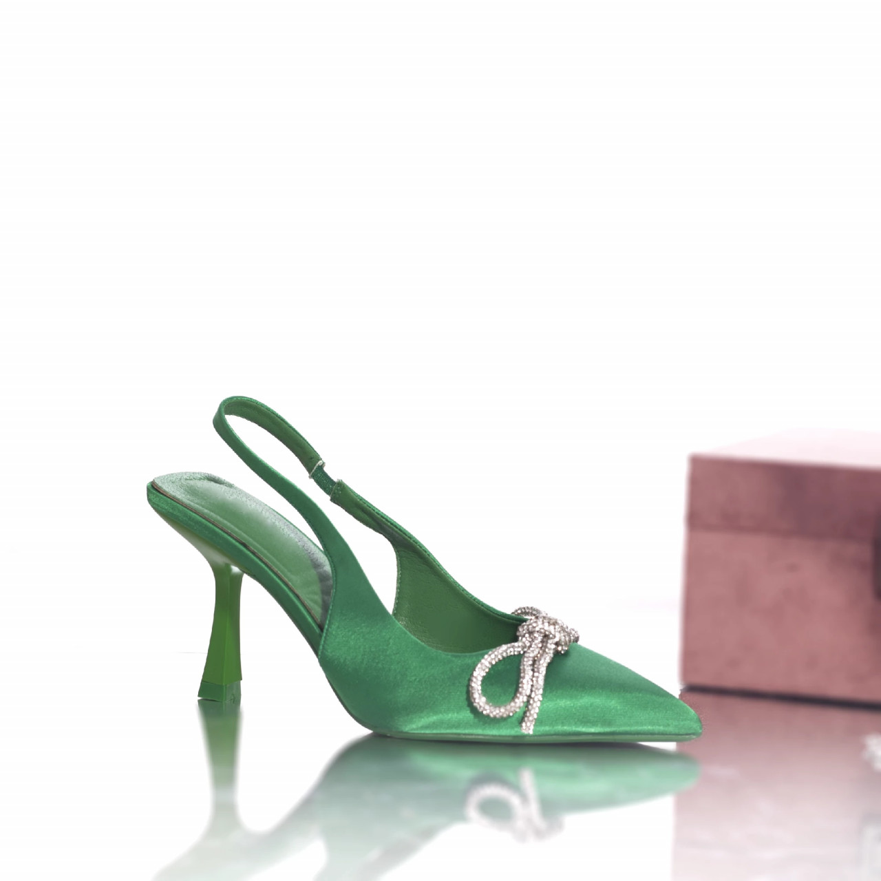 Pantofi cu toc ayla saten verde - poza 2